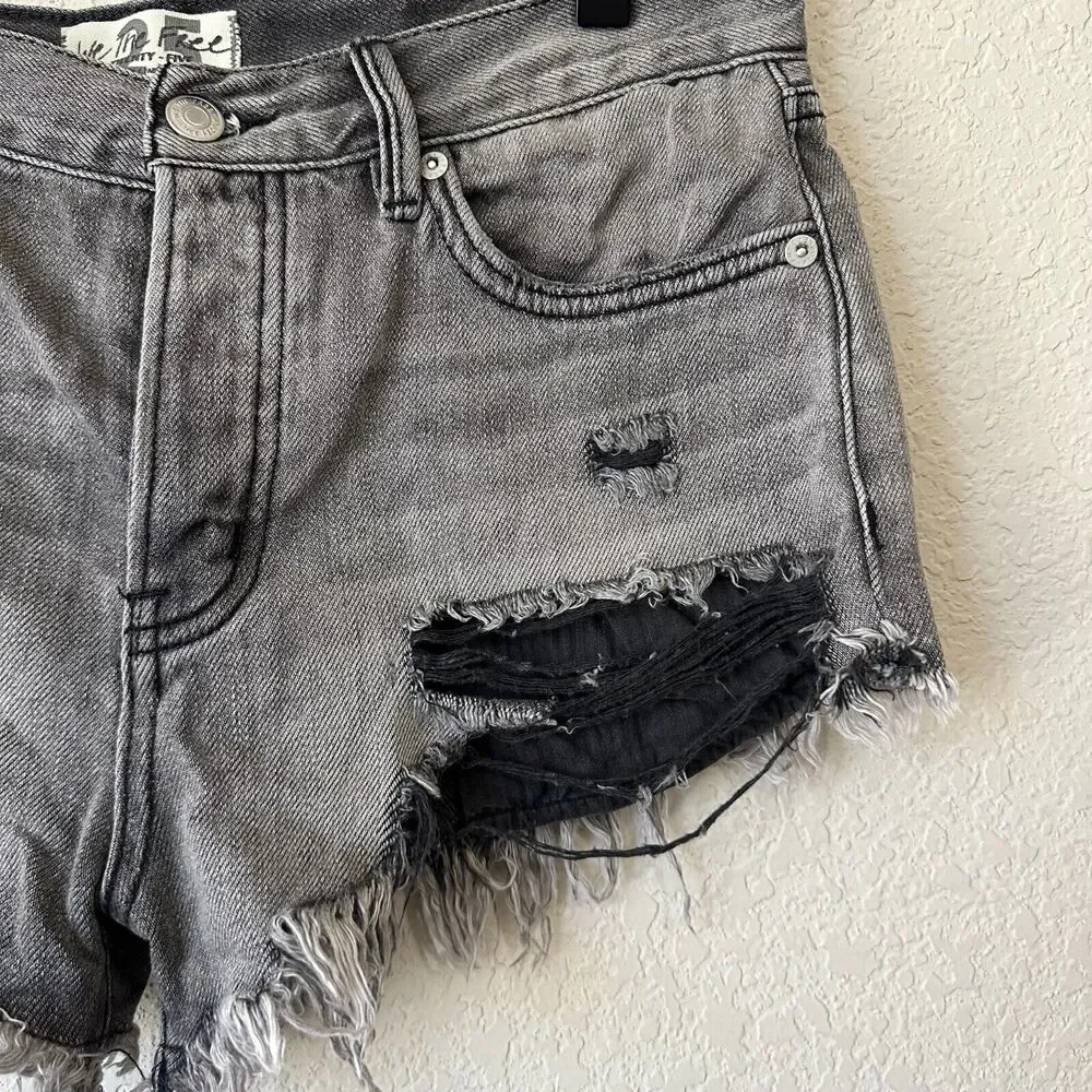 WE THE FREE Good Vibration Cut-Off Jean Shorts Gray Distressed